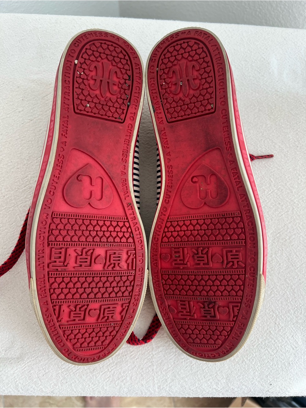 Harajuka Lovers Navy & White Striped Sneakers with Red Accents - Picture 9 of 9